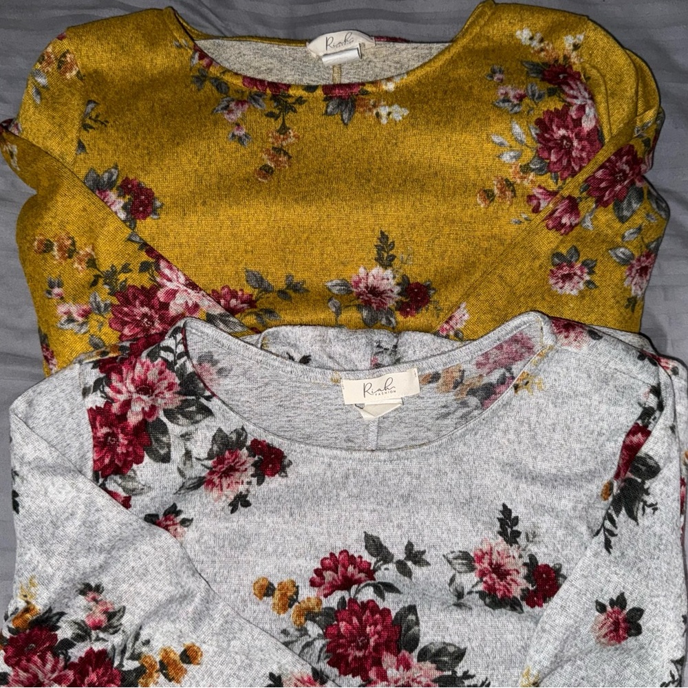 Women's XL Floral dresses - Mustard and Gray